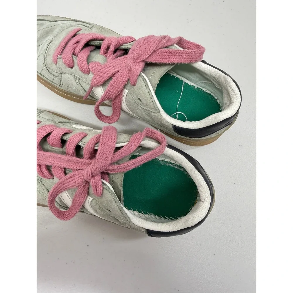Coolway Goal Sage Green Suede Retro Soccer Sneakers Pink Laces US 6 EU 37